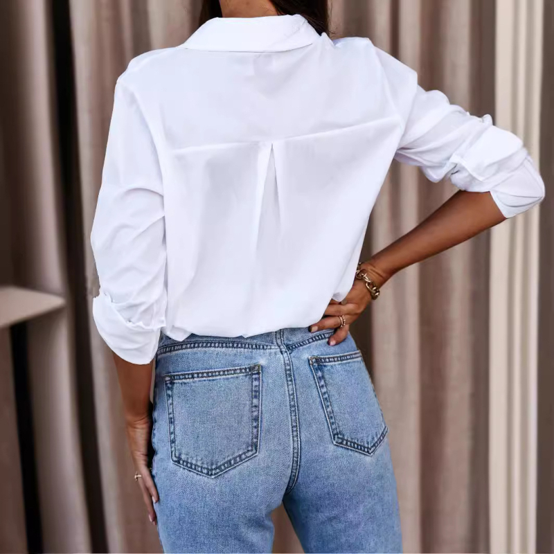 2023 AliExpress želja Amazon popularna jesenska jednostavna ženska košulja dugih rukava s V-izrezom i gumbima