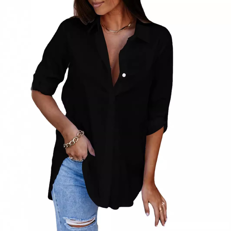 2023 AliExpress želja Amazon popularna jesenska jednostavna ženska košulja dugih rukava s V-izrezom i gumbima