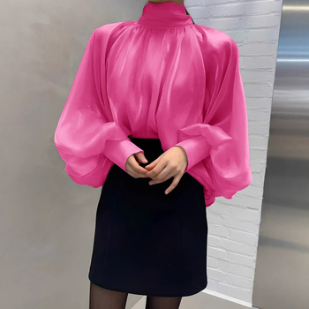 Prekogranične europske i američke proljetne i jesenske nove majice s visokim ovratnikom, modni temperament, visoke pripadnice ženskog spola, široke košulje za žene