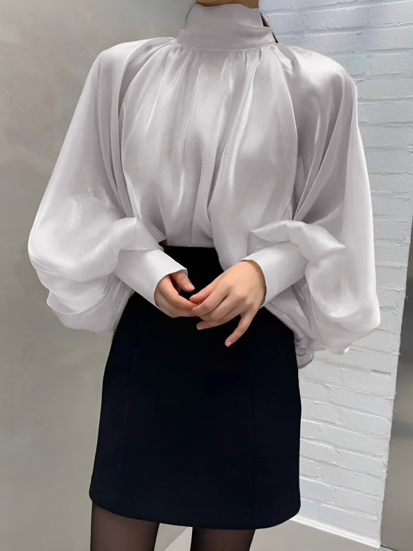 Prekogranične europske i američke proljetne i jesenske nove majice s visokim ovratnikom, modni temperament, visoke pripadnice ženskog spola, široke košulje za žene