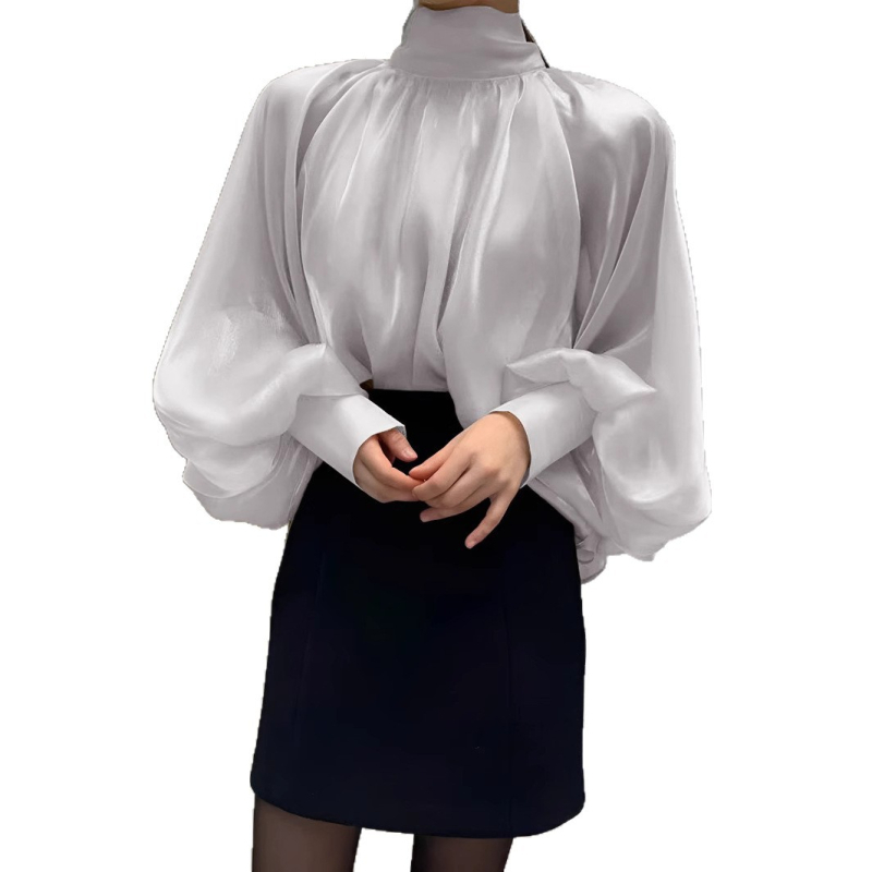 Prekogranične europske i američke proljetne i jesenske nove majice s visokim ovratnikom, modni temperament, visoke pripadnice ženskog spola, široke košulje za žene