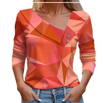 2024. Izravna prodaja iz tvornice, europska i američka prekogranična Amazon proljetna i jesenska ženska majica dugih rukava s gumbima, dijagonalnim ovratnikom, geometrijskim blokovima boja