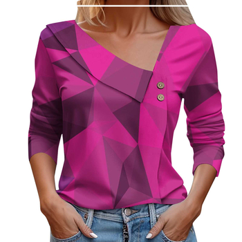 2024. Izravna prodaja iz tvornice, europska i američka prekogranična Amazon proljetna i jesenska ženska majica dugih rukava s gumbima, dijagonalnim ovratnikom, geometrijskim blokovima boja