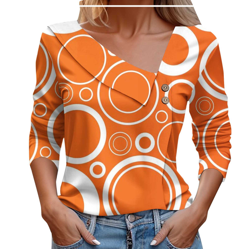 2024. Izravna prodaja iz tvornice, europska i američka prekogranična Amazon proljetna i jesenska ženska majica dugih rukava s gumbima, dijagonalnim ovratnikom, geometrijskim blokovima boja