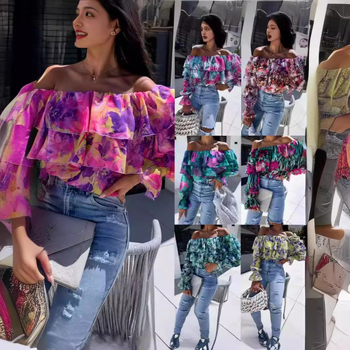 Jesenska seksi modna majica s printom na ramenima za žene, Amazon Explosions, 2024.