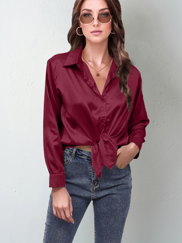 Prekogranična popularna proljetna i ljetna nova satenska košulja za žene, imitacija svile, košulja dugih rukava, vrhunska europska i američka odjeća za vanjsku trgovinu za žene