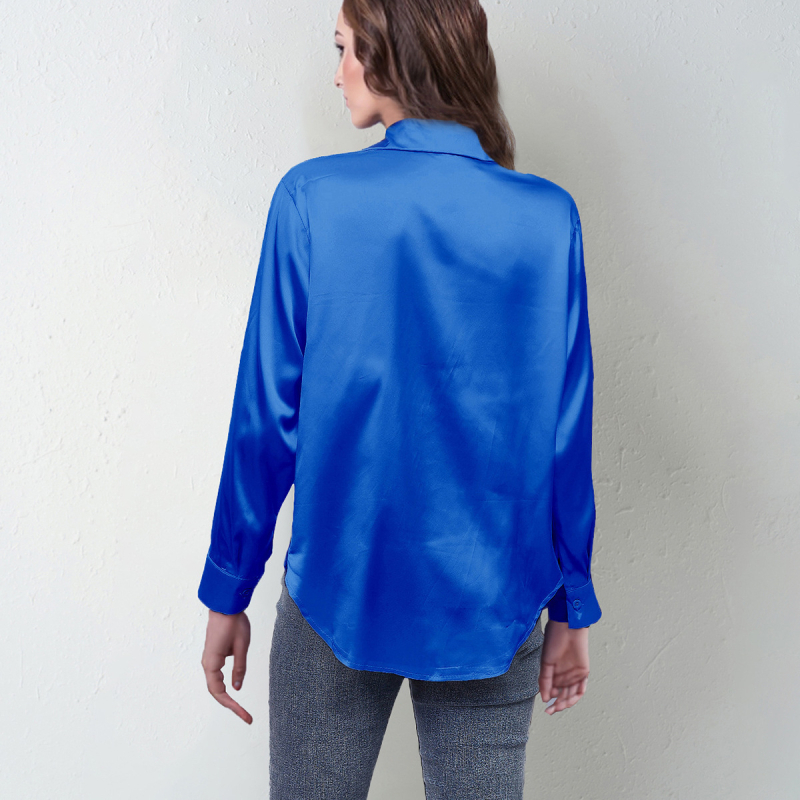 Prekogranična popularna proljetna i ljetna nova satenska košulja za žene, imitacija svile, košulja dugih rukava, vrhunska europska i američka odjeća za vanjsku trgovinu za žene
