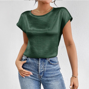 Prekogranična Amazon proljeće i ljeto 2025. Nova ženska satenska košulja kratkih rukava, široka ležerna satenska majica s okruglim izrezom za žene