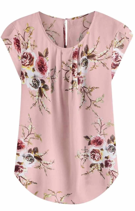 Μεγάλη Ποσότητα Spot Cross-border 2024 Γυναικείο Casual Στρογγυλό Πουκάμισο με Λουλούδι και Πλισέ Λεπτό Aliexpress με Στάμπα