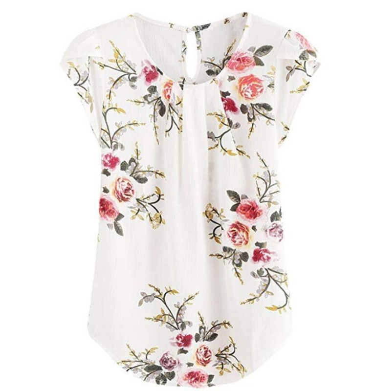 Μεγάλη Ποσότητα Spot Cross-border 2024 Γυναικείο Casual Στρογγυλό Πουκάμισο με Λουλούδι και Πλισέ Λεπτό Aliexpress με Στάμπα