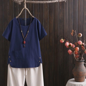 Izvoz vanjske trgovine Ljetna imitacija pamuka i lana Debelo MM Velika veličina Ležerna Jednostavna Umjetnička Retro Jednobojna Široka Majica Kratkih Rukava