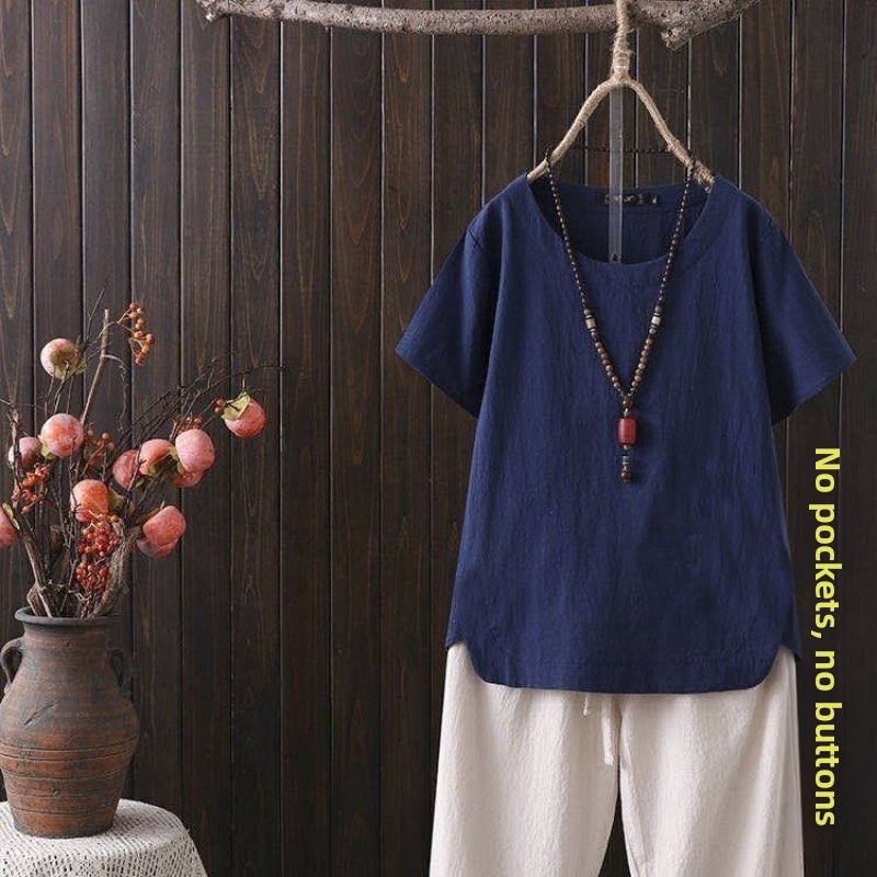Izvoz vanjske trgovine Ljetna imitacija pamuka i lana Debelo MM Velika veličina Ležerna Jednostavna Umjetnička Retro Jednobojna Široka Majica Kratkih Rukava