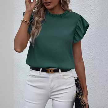 Трансгранична популярна Amazon 2023 пролетно-лятна европейска и американска нова ежедневна жилетка с волани, сладка дамска риза с кръгло деколте