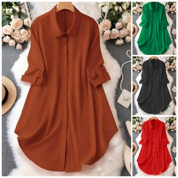 【】2024 Prekogranični novi proizvod Amazon šifon košulja s rukavima do pet četvrtina, široka košulja srednje duljine na kopčanje s rukavima do sedam četvrtina