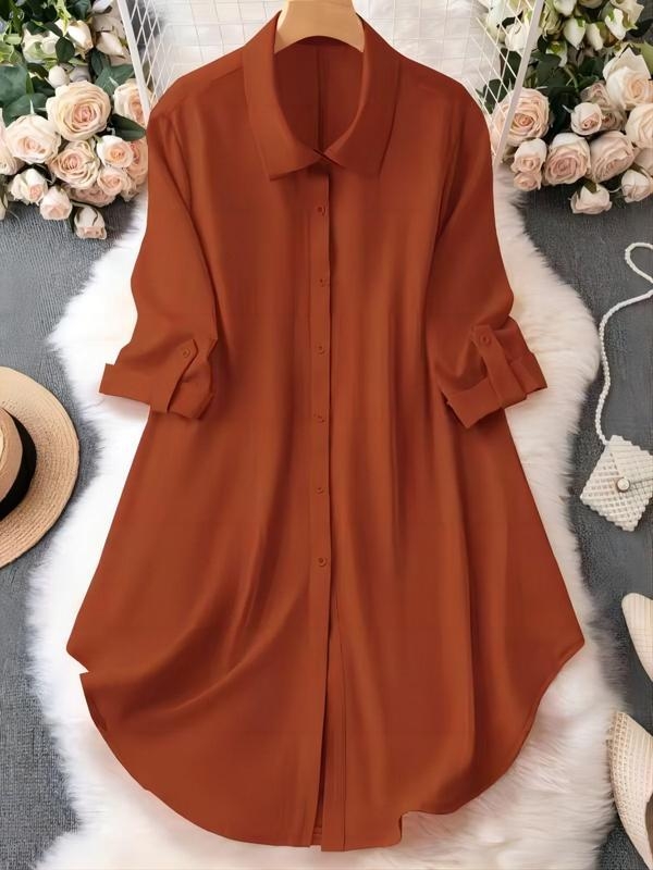 【】2024 Prekogranični novi proizvod Amazon šifon košulja s rukavima do pet četvrtina, široka košulja srednje duljine na kopčanje s rukavima do sedam četvrtina