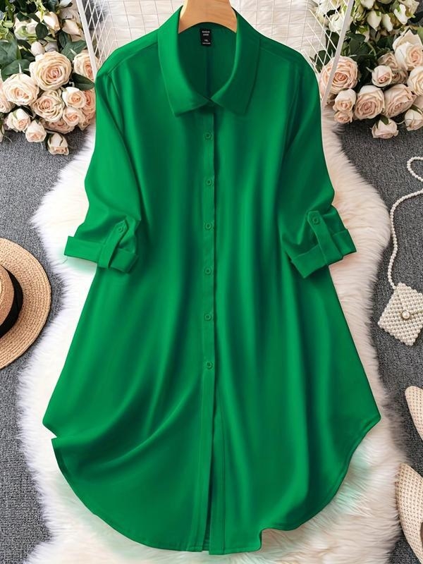 【】2024 Prekogranični novi proizvod Amazon šifon košulja s rukavima do pet četvrtina, široka košulja srednje duljine na kopčanje s rukavima do sedam četvrtina