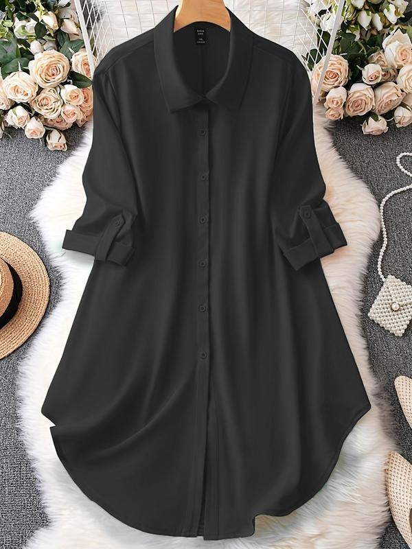 【】2024 Prekogranični novi proizvod Amazon šifon košulja s rukavima do pet četvrtina, široka košulja srednje duljine na kopčanje s rukavima do sedam četvrtina