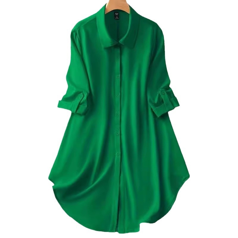 【】2024 Prekogranični novi proizvod Amazon šifon košulja s rukavima do pet četvrtina, široka košulja srednje duljine na kopčanje s rukavima do sedam četvrtina