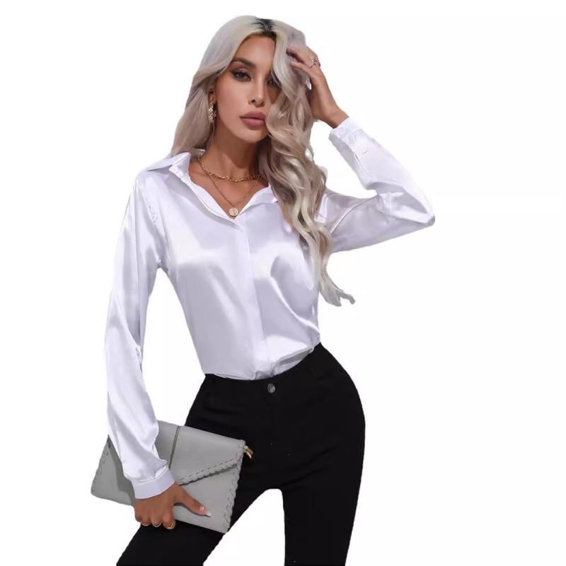 Popularni Real Shot, satenska košulja s jednim gumbom, ženski top, košulja dugih rukava, novi stil za proljeće i ljeto, prekogranična europska i američka odjeća