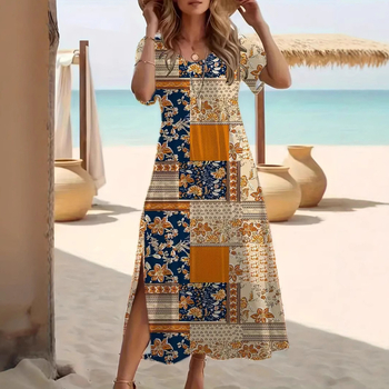 2025 Novi europski i američki trend vanjske trgovine, Joker modni trend visoke kvalitete, haljina kratkih rukava s okruglim izrezom, WD29