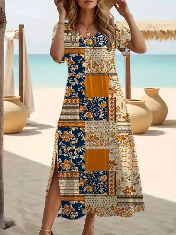 2025 Novi europski i američki trend vanjske trgovine, Joker modni trend visoke kvalitete, haljina kratkih rukava s okruglim izrezom, WD29