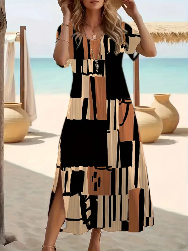 2025 Novi europski i američki trend vanjske trgovine, Joker modni trend visoke kvalitete, haljina kratkih rukava s okruglim izrezom, WD29