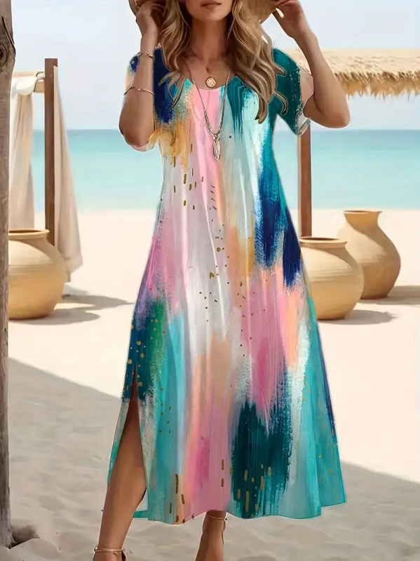 2025 Novi europski i američki trend vanjske trgovine, Joker modni trend visoke kvalitete, haljina kratkih rukava s okruglim izrezom, WD29