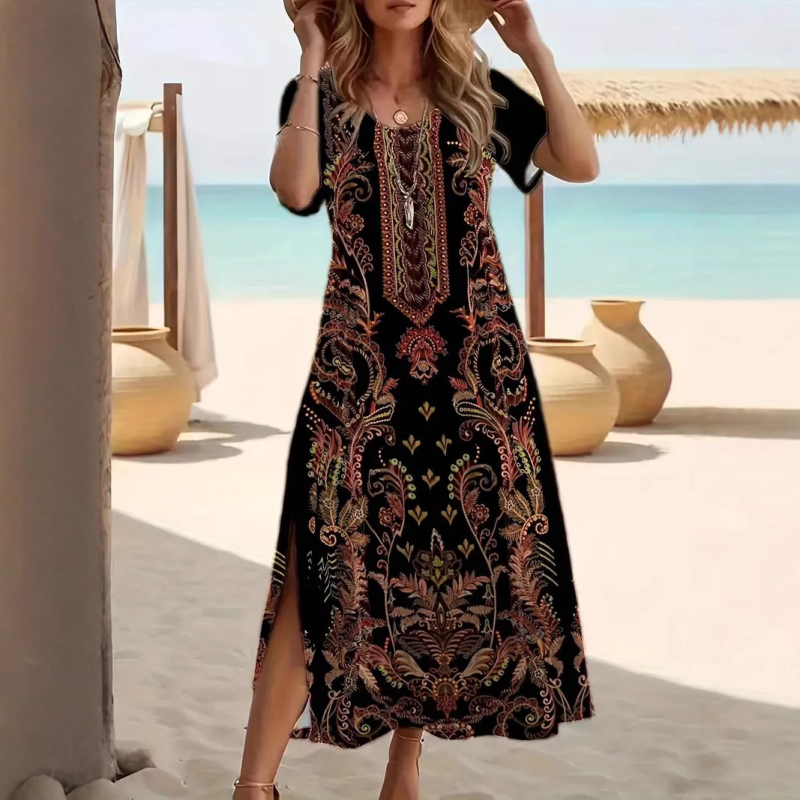 2025 Novi europski i američki trend vanjske trgovine, Joker modni trend visoke kvalitete, haljina kratkih rukava s okruglim izrezom, WD29