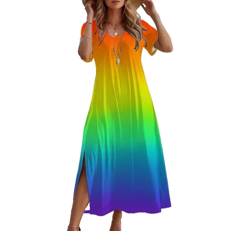 2025 Novi europski i američki trend vanjske trgovine, Joker modni trend visoke kvalitete, haljina kratkih rukava s okruglim izrezom, WD29