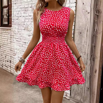 Amazon 2024. Nova europska i američka ženska moderna haljina bez rukava s okruglim izrezom i printom u struku