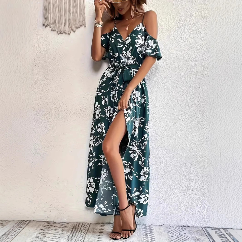 2025 Európske a americké cezhraničné dámske sexy šaty s prakom, nepravidelné, dlhé prakové kvetinové plážové sukne