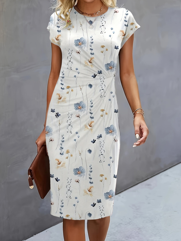 Ženska ležerna haljina Uska haljina S prednjim čvorom Okrugli izrez Haljina srednje duljine Modna osnovna dnevna kratka haljina za izlaske