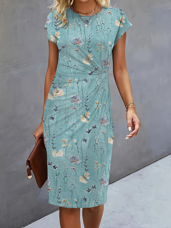 Ženska ležerna haljina Uska haljina S prednjim čvorom Okrugli izrez Haljina srednje duljine Modna osnovna dnevna kratka haljina za izlaske