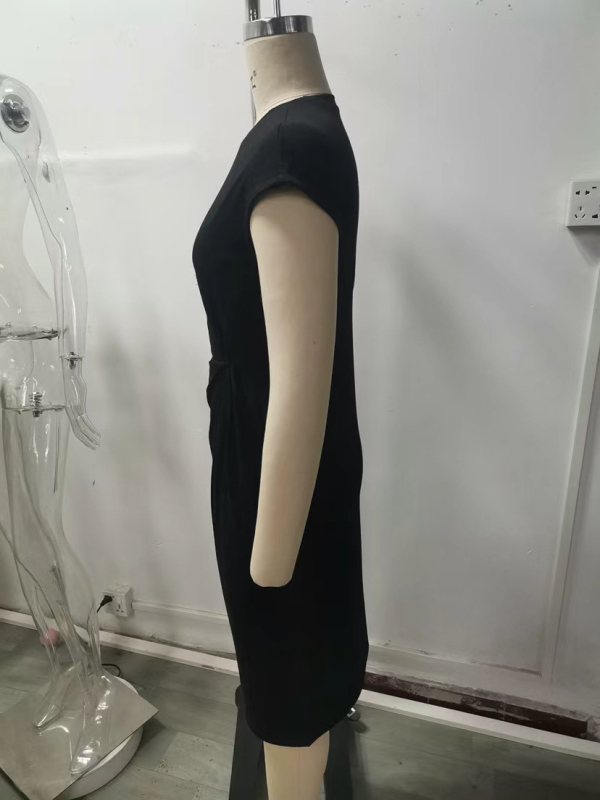 Ženska ležerna haljina Uska haljina S prednjim čvorom Okrugli izrez Haljina srednje duljine Modna osnovna dnevna kratka haljina za izlaske