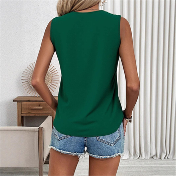 Aliexpress Amazon Europa i Amerika 2025 Novi ljetni čipkasti topovi s V izrezom, ženski bez rukava u čistoj boji