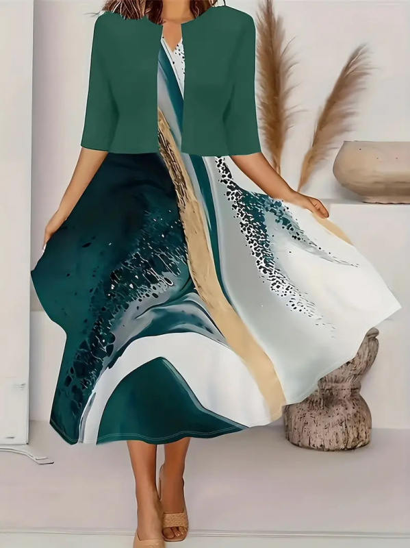 Nové dámske dlhé šaty s potlačou kvetov a rastlín z roku 2024, európske a americké, jesenné, s okrúhlym výstrihom, na Amazone