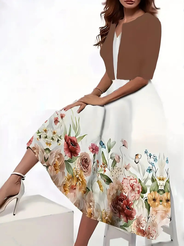 Nové dámske dlhé šaty s potlačou kvetov a rastlín z roku 2024, európske a americké, jesenné, s okrúhlym výstrihom, na Amazone