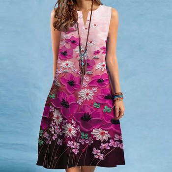 Ljetna europska i američka prekogranična opskrba za 2023. Nova seksi ženska haljina s V-izrezom i bez rukava srednje duljine s velikim printom