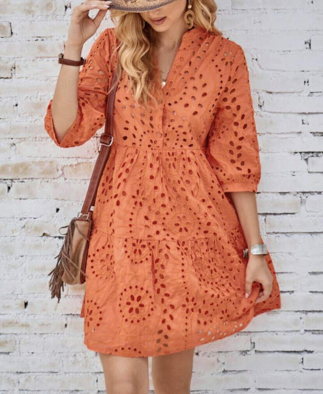 2024 m. „Amazon Independent Station“ nauja moteriška pavasario ir vasaros vienspalvė suknelė su sagomis