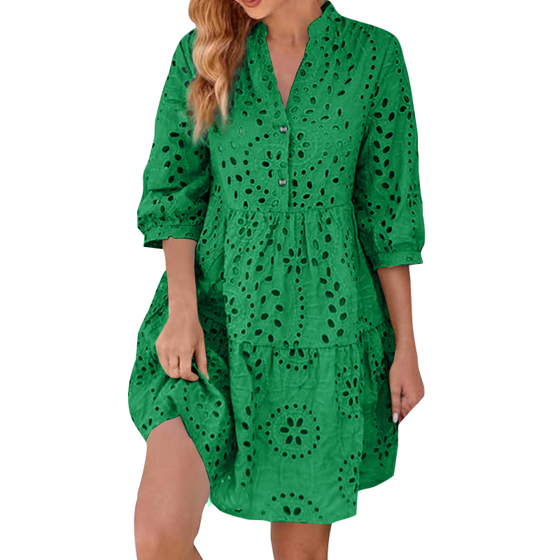 2024 m. „Amazon Independent Station“ nauja moteriška pavasario ir vasaros vienspalvė suknelė su sagomis