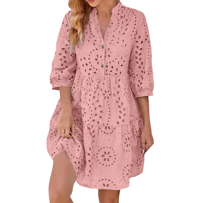 2024 m. „Amazon Independent Station“ nauja moteriška pavasario ir vasaros vienspalvė suknelė su sagomis