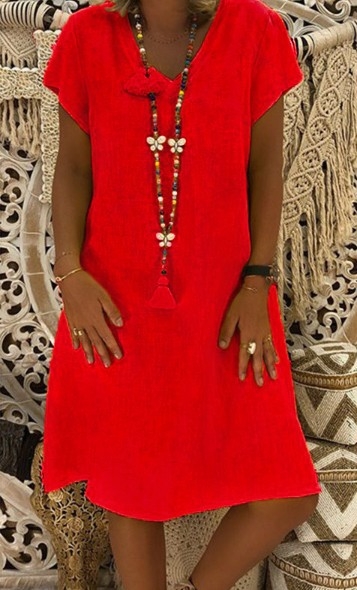 2019wish AliExpress Amazon explosions sukňa s krátkym rukávom jesenné letné šaty s výstrihom do V, 11 farieb, osem yardov