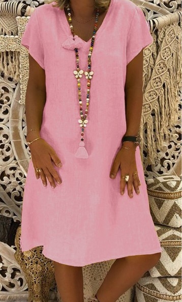 2019wish AliExpress Amazon explosions sukňa s krátkym rukávom jesenné letné šaty s výstrihom do V, 11 farieb, osem yardov