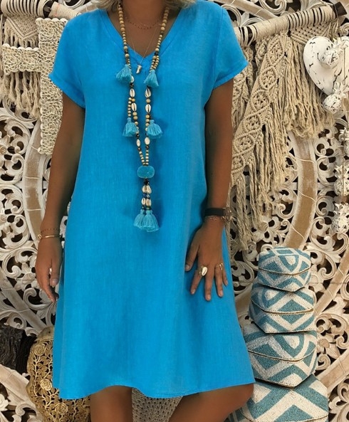 2019wish AliExpress Amazon explosions sukňa s krátkym rukávom jesenné letné šaty s výstrihom do V, 11 farieb, osem yardov