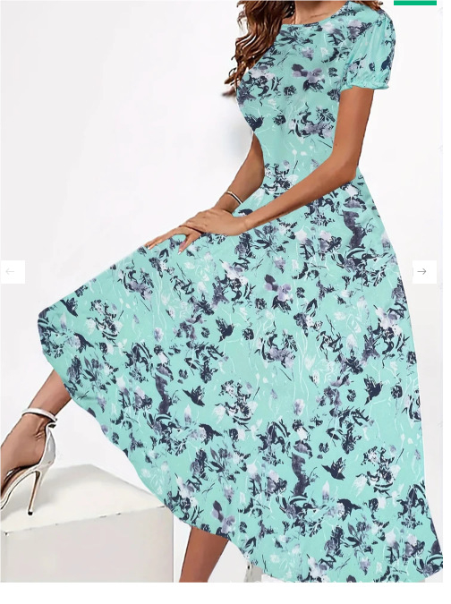 2024 Nové letné úzke šaty s okrúhlym výstrihom, kreatívnym kvetinovým tieňovaním a krátkym rukávom, stredne dlhé, s 3D potlačou