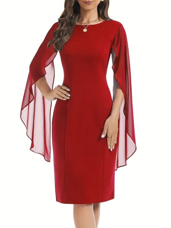 Europska i američka jednobojna mrežasta šivaća prorez ženska elegantna odjeća vjenčanica večernja haljina