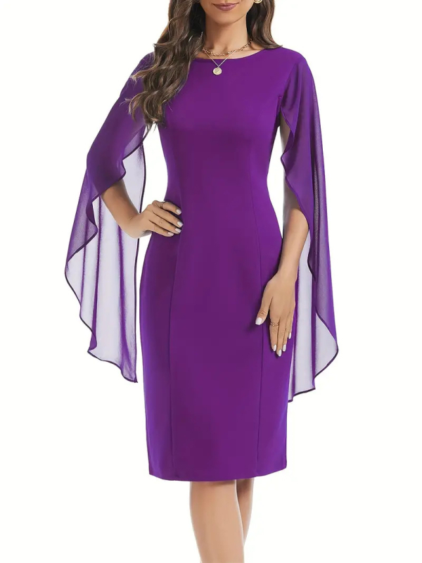 Europska i američka jednobojna mrežasta šivaća prorez ženska elegantna odjeća vjenčanica večernja haljina