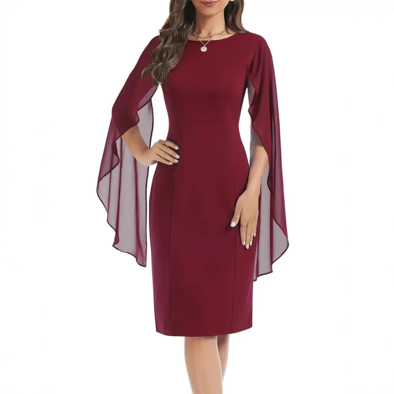 Europska i američka jednobojna mrežasta šivaća prorez ženska elegantna odjeća vjenčanica večernja haljina