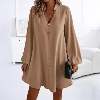 Elegantna i moderna košulja-haljina s dugim rukavima i V-izrezom za europski i američki prekogranični izvoz s Aliexpressa, model Temu, neovisna stanica