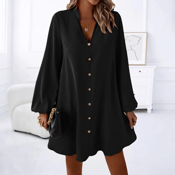 Elegantna i moderna košulja-haljina s dugim rukavima i V-izrezom za europski i američki prekogranični izvoz s Aliexpressa, model Temu, neovisna stanica
